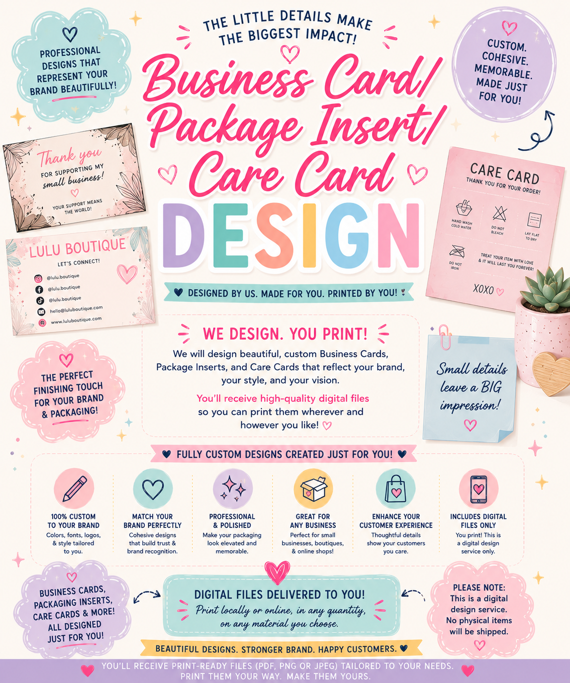 Business Card/ Package Insert/ Care Card Design